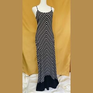 Black & White Chevron Stripe Maxi Dress - Summer - Fall Asymmetrical  S/M Y2K